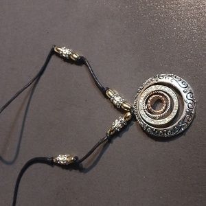 Three tone adjustable necklace rhinestones leather cord necklace